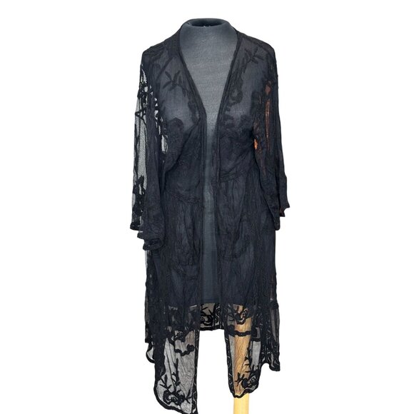 Lauren Conrad Black Sheer Embroidered Kimono Cardigan - Picture 1 of 8